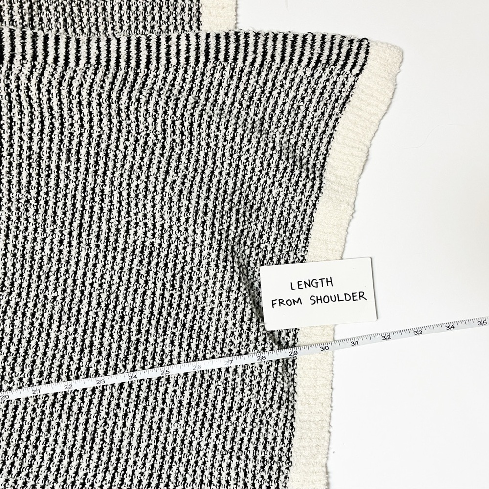 Eileen Fisher 100% Cotton Open Front Cardigan sweater black white waterfall - Picture 10 of 11